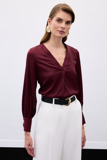 Сатенена блуза в цвят бордо