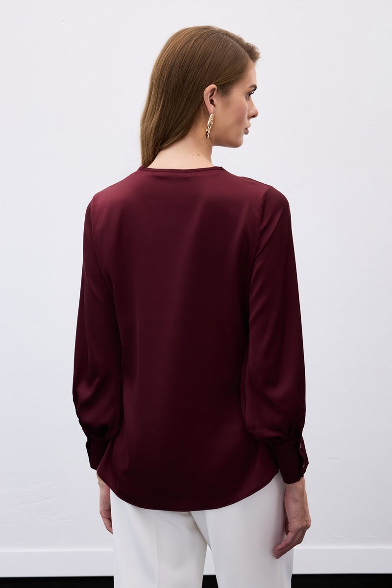 Сатенена блуза в цвят бордо