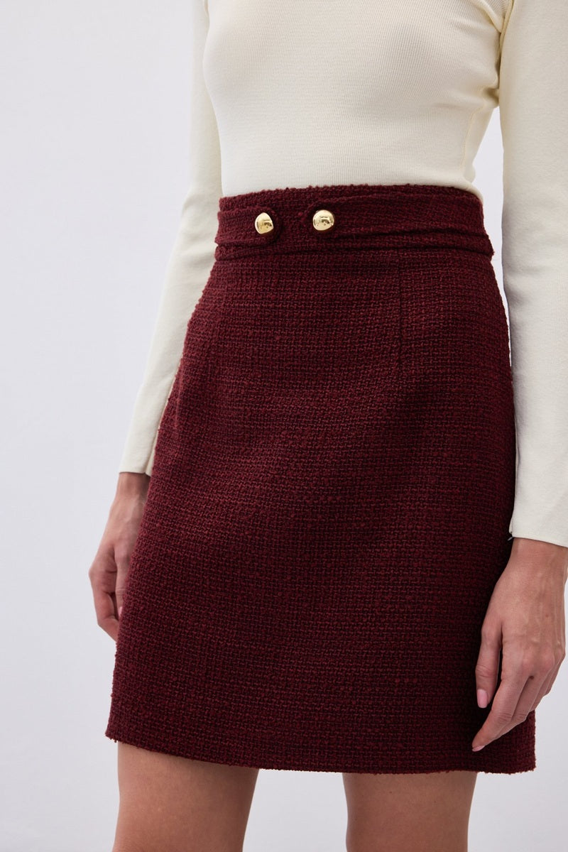 Елегантен туид комплект от пола и сако в бордо