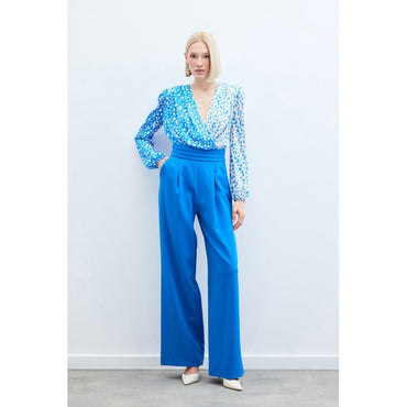 Елегантен панталон с висока талия в индиго синьо