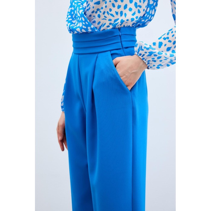Елегантен панталон с висока талия в индиго синьо
