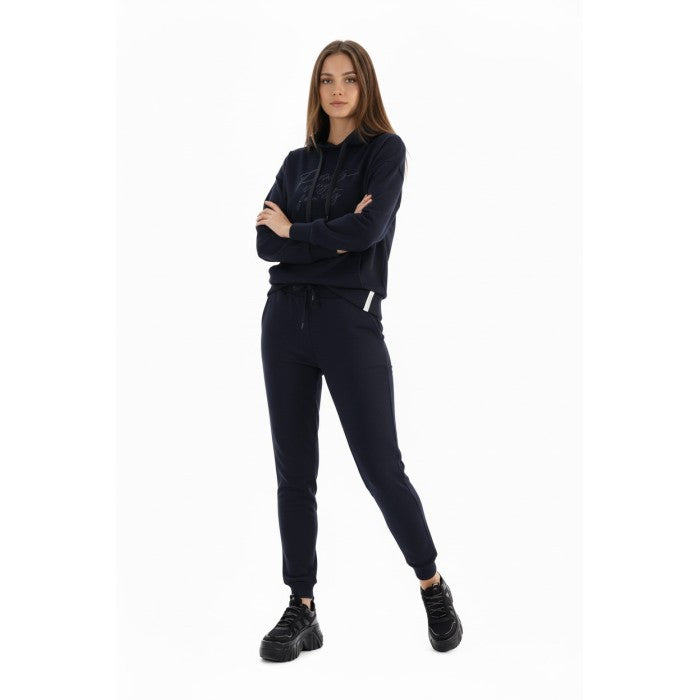 Спортен дамски комплект худи и панталон в нощно синьо