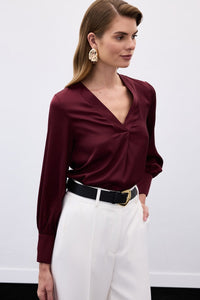 Сатенена блуза в цвят бордо