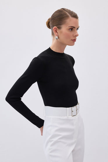 Черно полуполо с дълъг ръкав