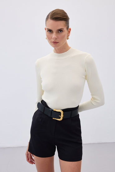 Екрю полуполо с дълъг ръкав