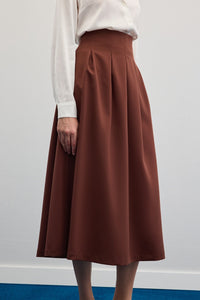 Разкроена миди пола с висока талия в кафяв цвят
