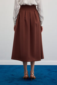 Разкроена миди пола с висока талия в кафяв цвят