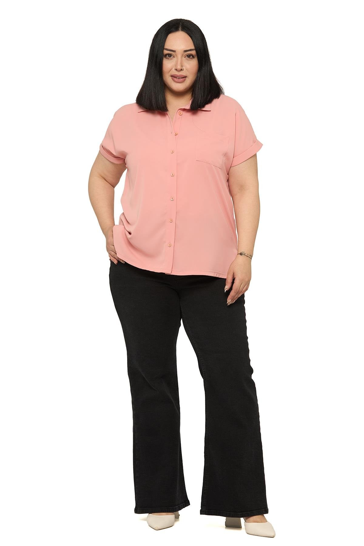 Риза с къс ръкав в нежно розово