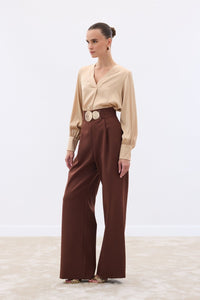 Елегантен панталон с висока талия и златни пафти