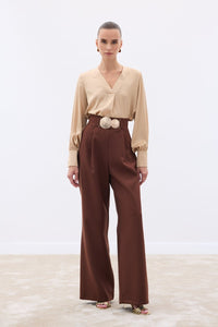 Елегантен панталон с висока талия и златни пафти