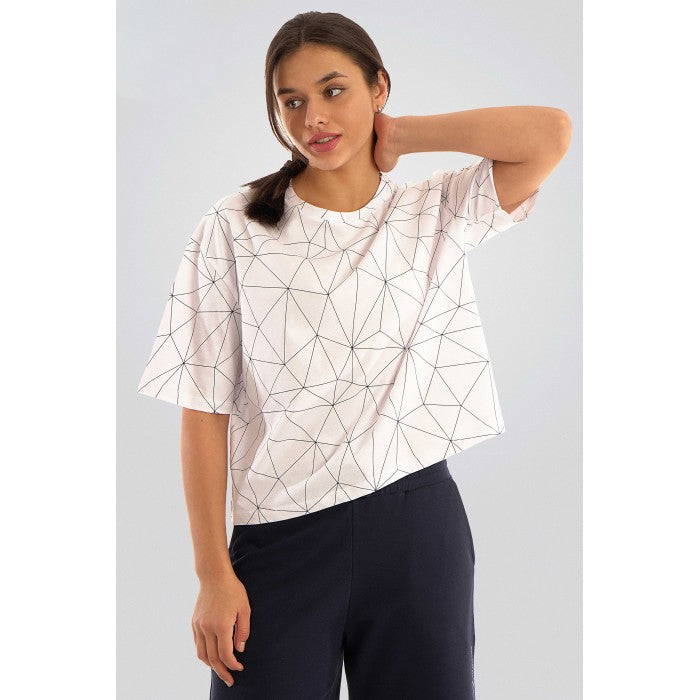 Бяла тениска с геометричен принт