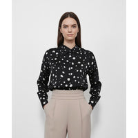 Черна сатенена риза с бели точки