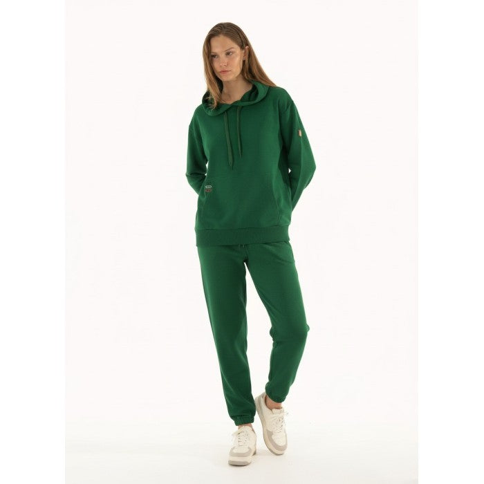 Дамски спортен комплект худи и панталон в изумрудено зелено