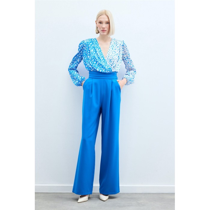 Елегантен панталон с висока талия в индиго синьо