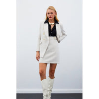 Елегантен туид комплект от пола и сако в екрю