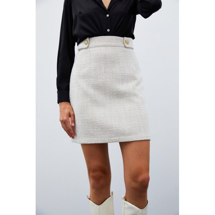 Елегантен туид комплект от пола и сако в екрю