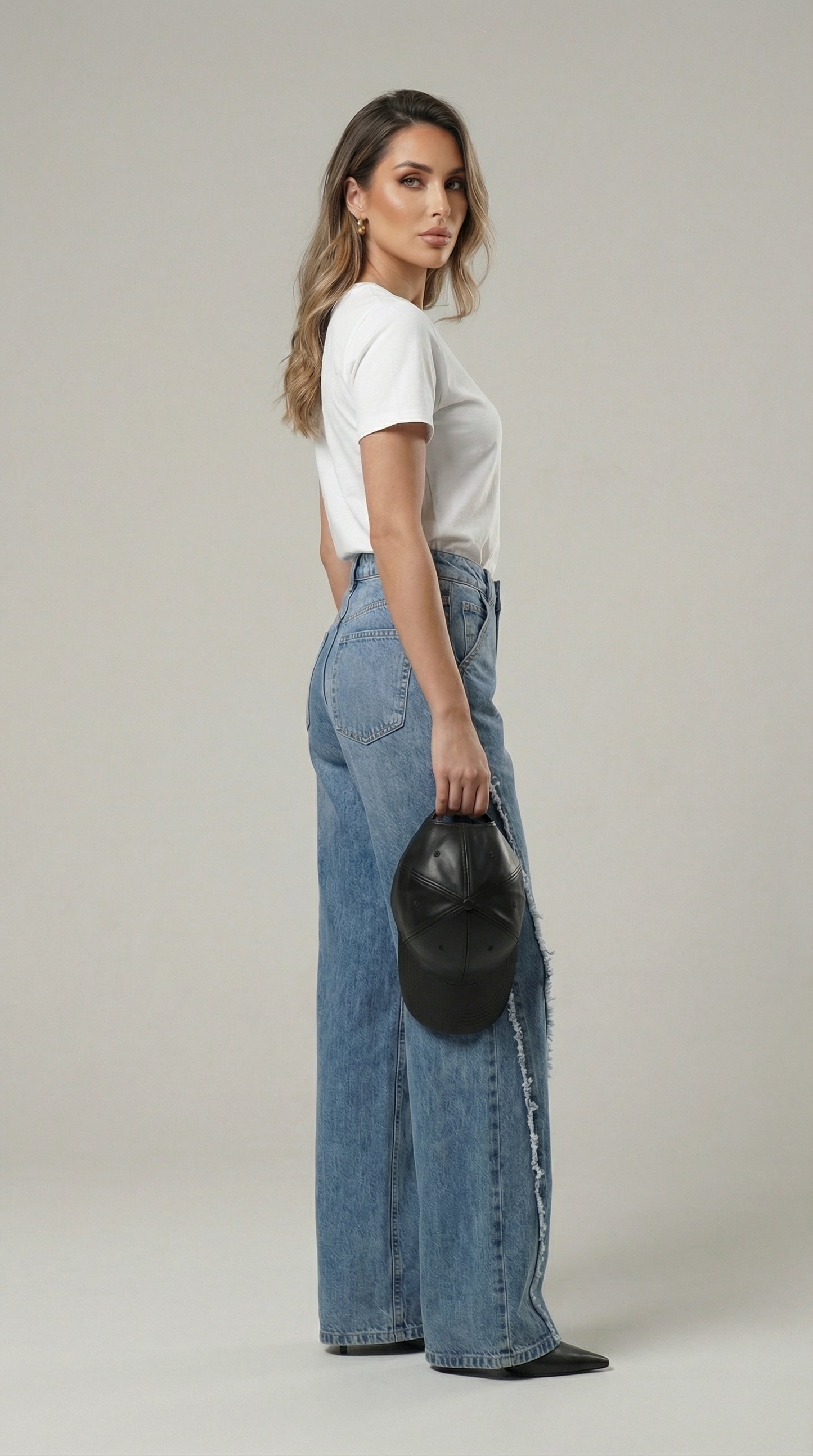 Дънки Baggy Jean с висока талия и каубoйски ресни