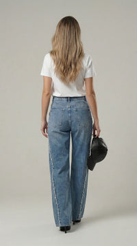 Дънки Baggy Jean с висока талия и каубoйски ресни