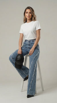 Дънки Baggy Jean с висока талия и каубoйски ресни