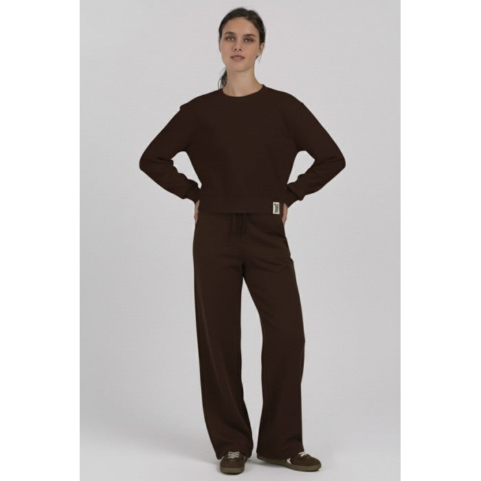 Кафяв спортен комплект с широк крачол