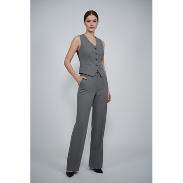 Класически комплект от елече, сако и панталон в сив цвят