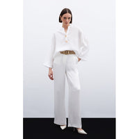 Ленена блуза с флорален акцент - Екрю