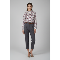 Сатенена риза с геометричен десен в бордо и лилаво